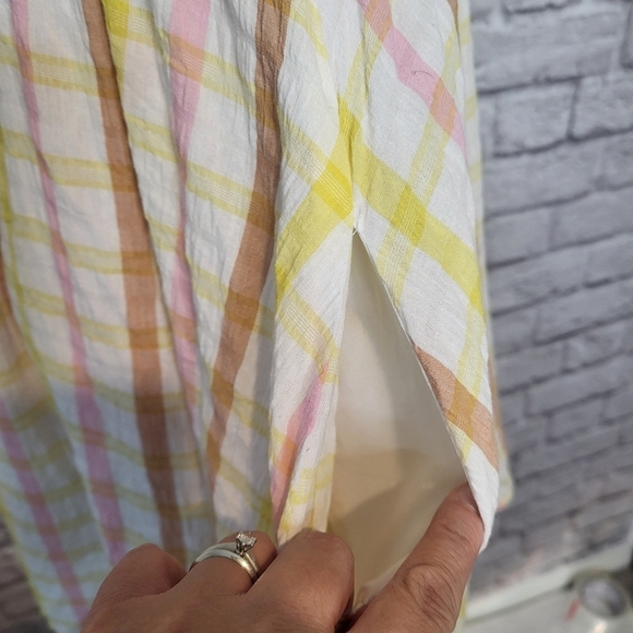 Mable Dress Babydoll White Pastel Plaid Square Neck Puff Sleeves Tie Back Size M - Picture 4 of 9